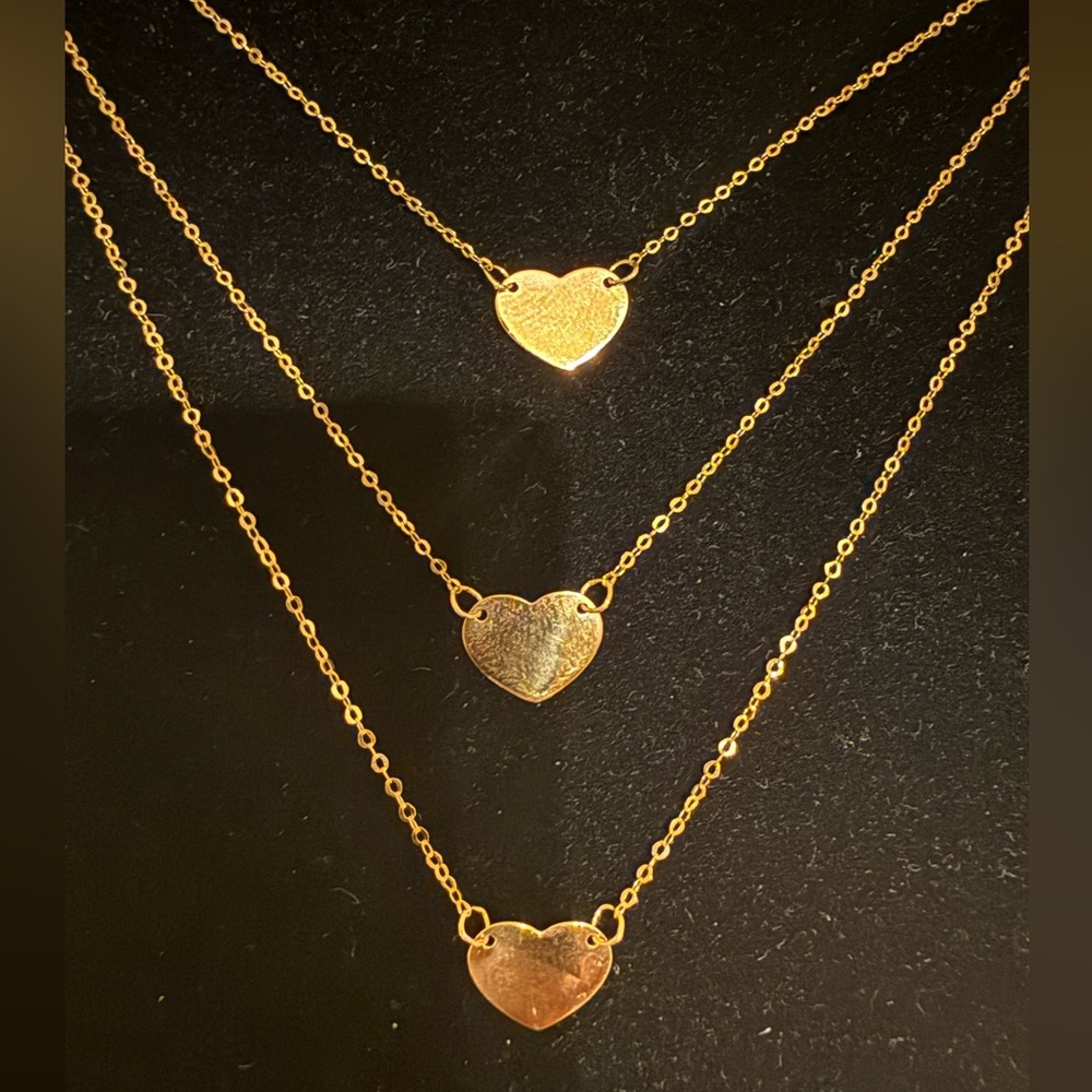 New 14k gold triple strand heart drop layer necklace - Picture 2 of 4
